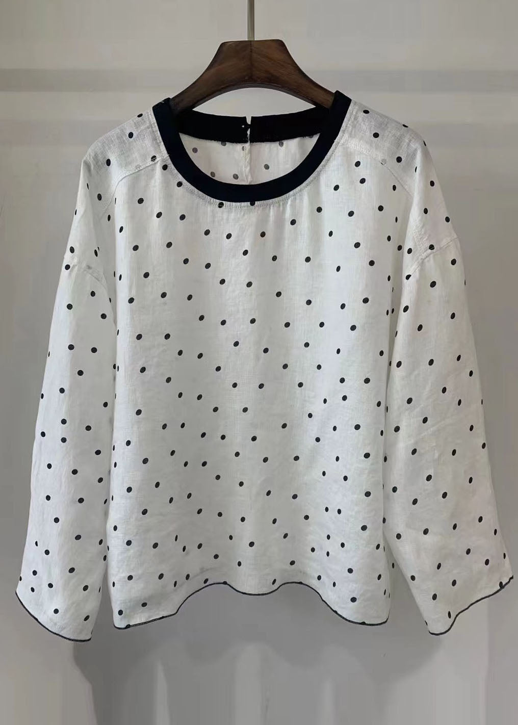 Style Fall Dot Oversized Cotton Tops Blouse White