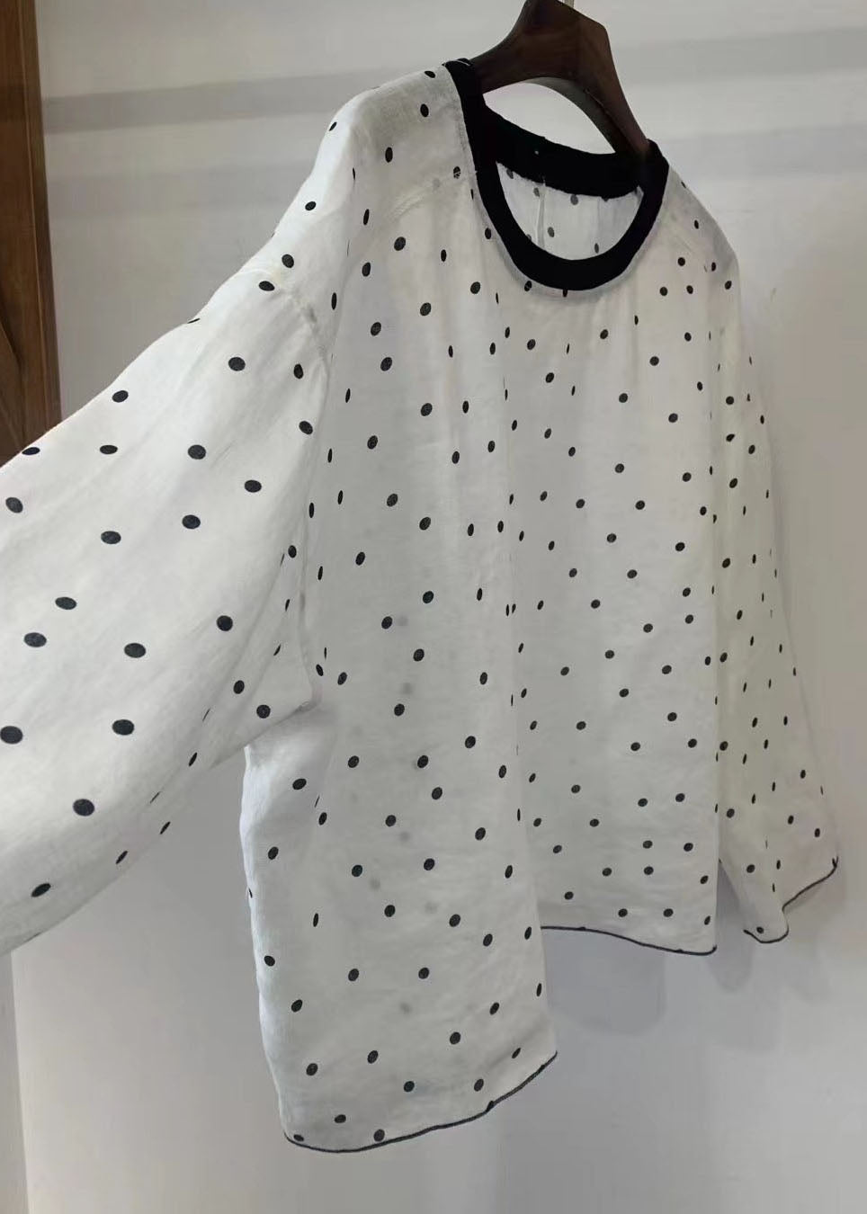 Style Fall Dot Oversized Cotton Tops Blouse White