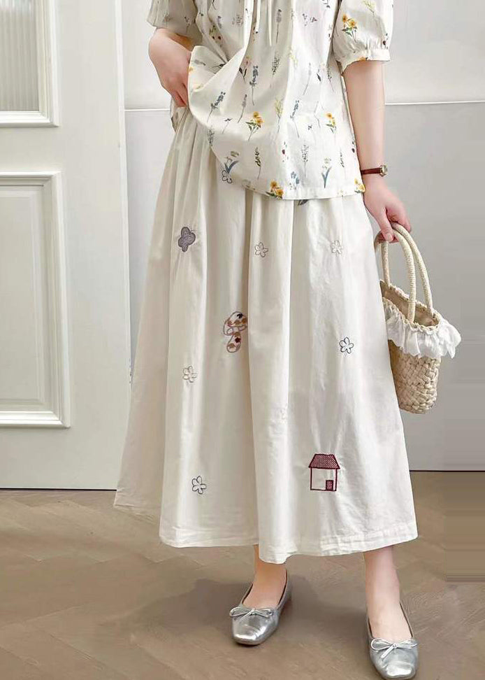 Cotton Style Summer White Skirt Embroidered