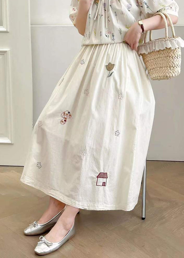 Cotton Style Summer White Skirt Embroidered