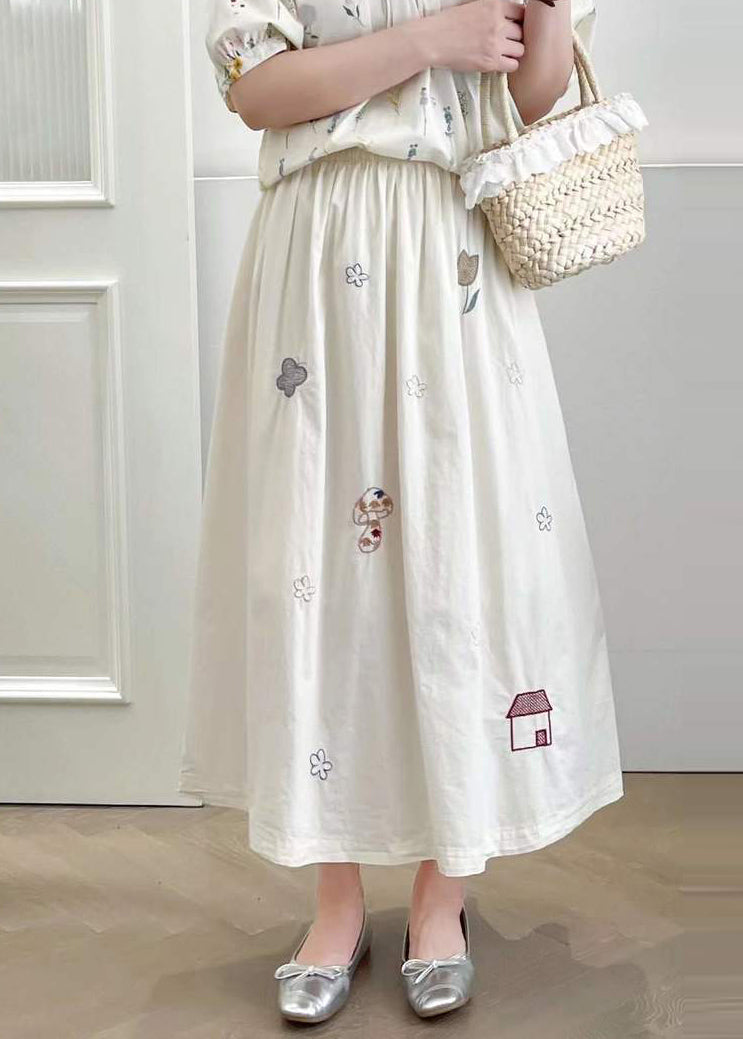 Cotton Style Summer White Skirt Embroidered
