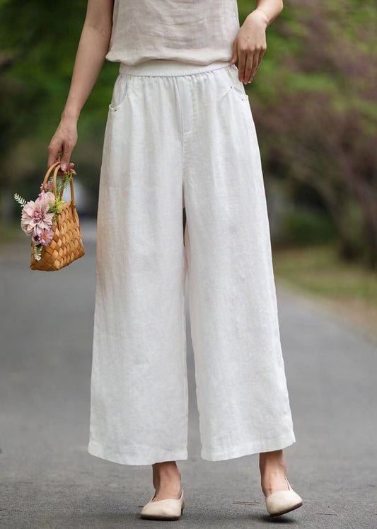 Wide Style Pockets Summer Leg Linen White Oversized Pants