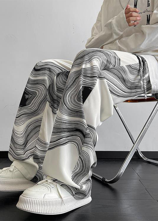 Oversized White Spring Style Mens Cotton Print Pants