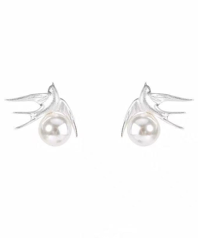 Stud Pearl Sanding Style Bird White Little Earrings
