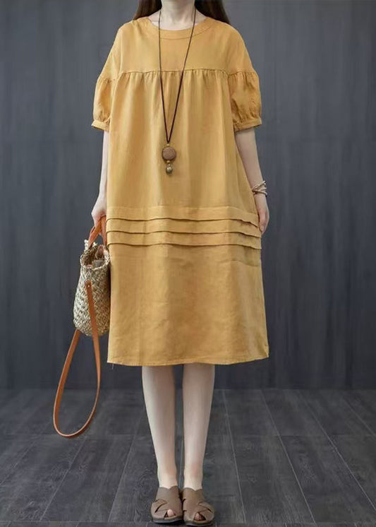 Mid Oversized Patchwork Dress Style Yellow Wrinkled Summer