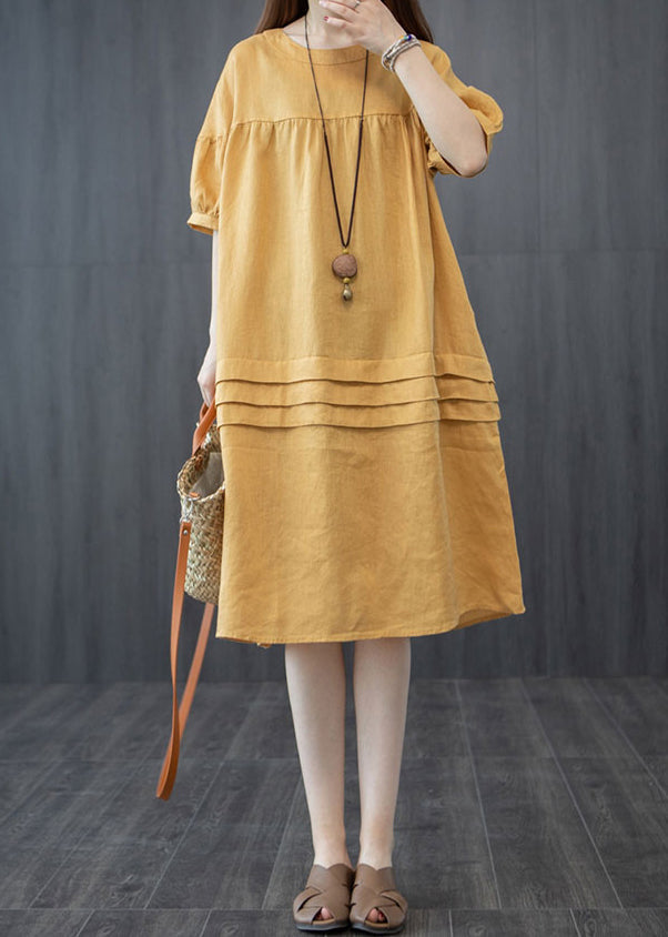 Summer Oversized Patchwork Dress Yellow Mid Style Wrinkled