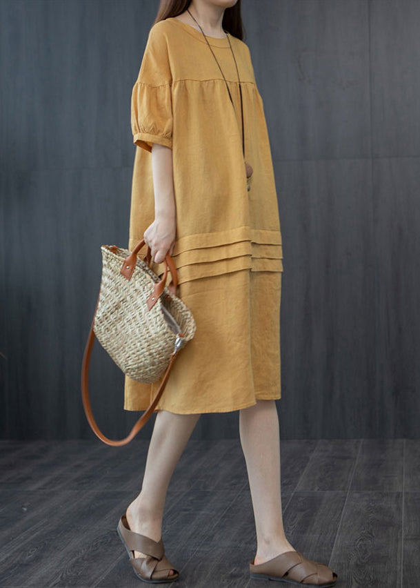 Mid Oversized Patchwork Dress Style Yellow Wrinkled Summer