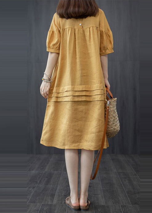 Mid Oversized Patchwork Dress Style Yellow Wrinkled Summer