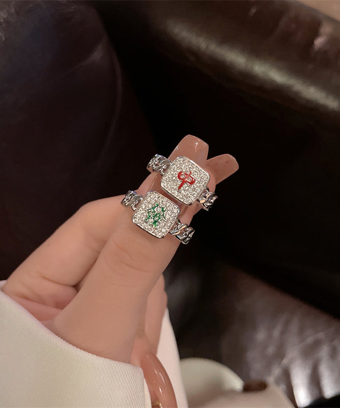 Alloy Zircon Set Mahjong Rings Two-Piece Stylish