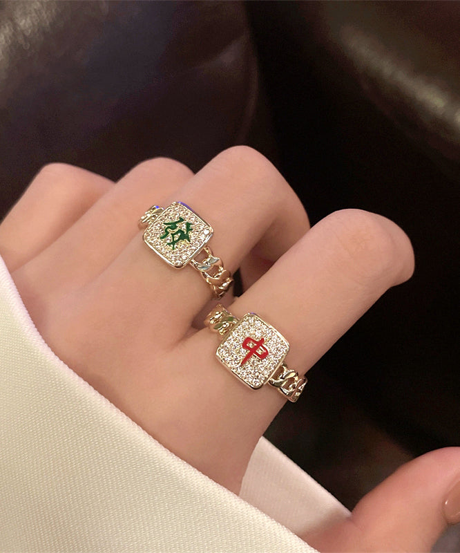 Alloy Zircon Set Mahjong Rings Two-Piece Stylish