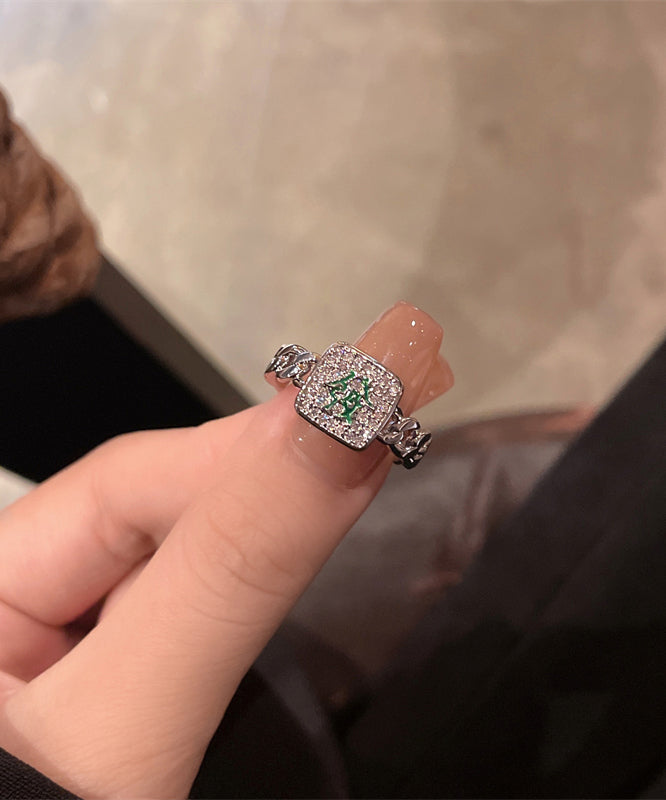 Alloy Zircon Set Mahjong Rings Two-Piece Stylish