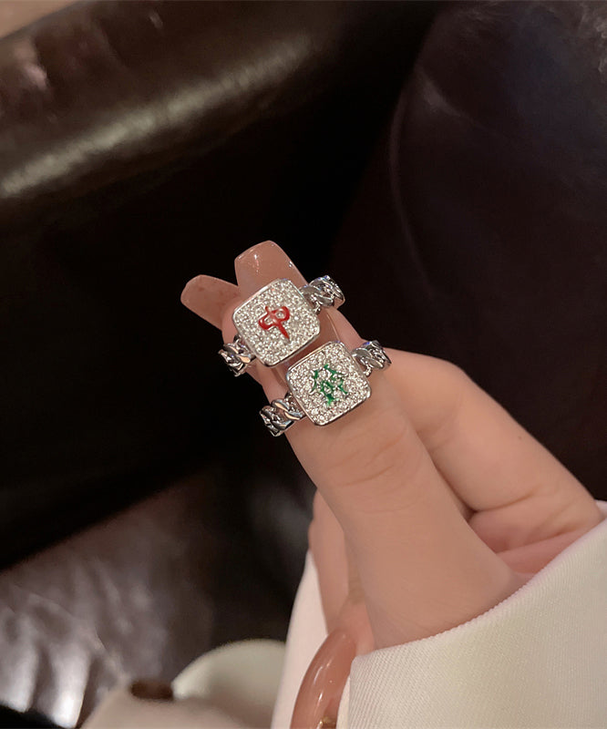 Alloy Zircon Set Mahjong Rings Two-Piece Stylish
