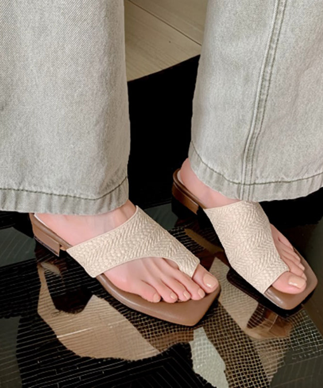 Apricot Flops Splicing Faux Flip Leather Chunky Stylish