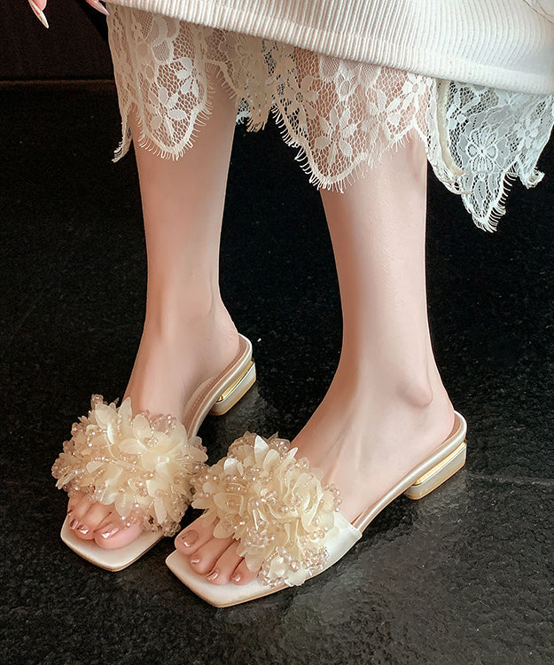 Floral Slide Peep Stylish Sandals Toe Apricot