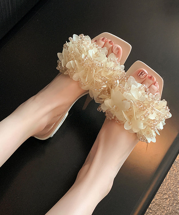 Floral Slide Peep Stylish Sandals Toe Apricot