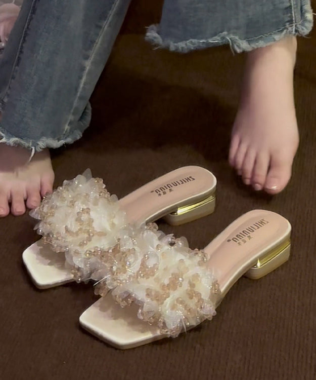 Floral Slide Peep Stylish Sandals Toe Apricot