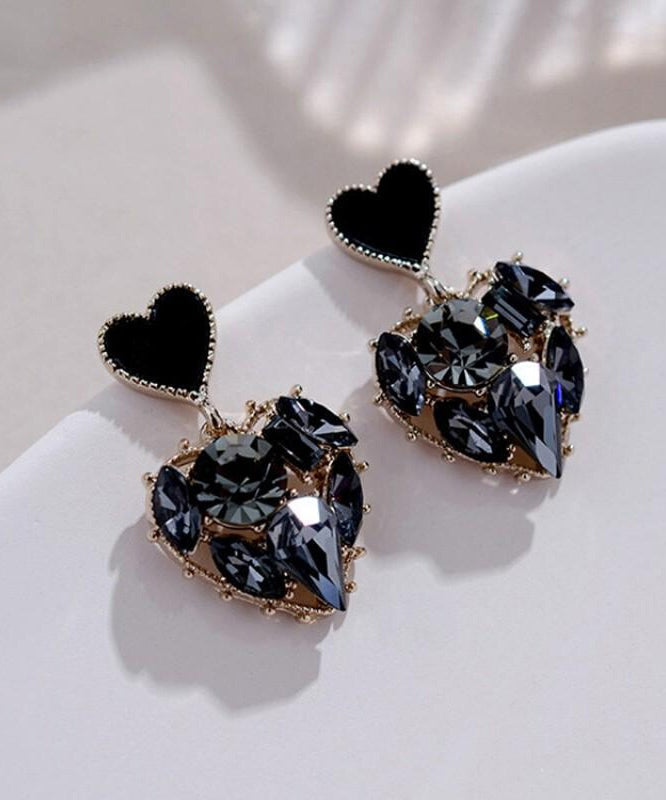 Drop Earrings Alloy Zircon Love Black Stylish
