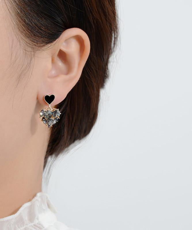 Drop Earrings Alloy Zircon Love Black Stylish