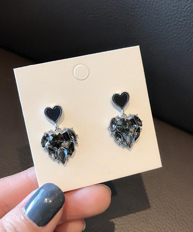 Drop Earrings Alloy Zircon Love Black Stylish