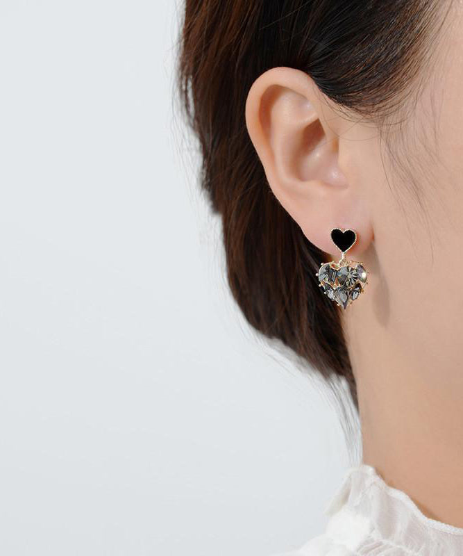 Drop Earrings Alloy Zircon Love Black Stylish