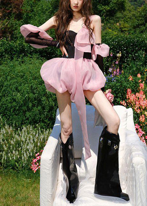 Jumpsuit Mini Cotton Summer Stylish Black Patchwork Bow