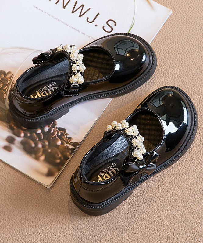 Nail Black Loafer Girls Bead Stylish Strap Buckle Shoes Kids