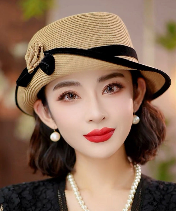 Sun Black Stylish Elegant Hat Versatile Floral Floppy