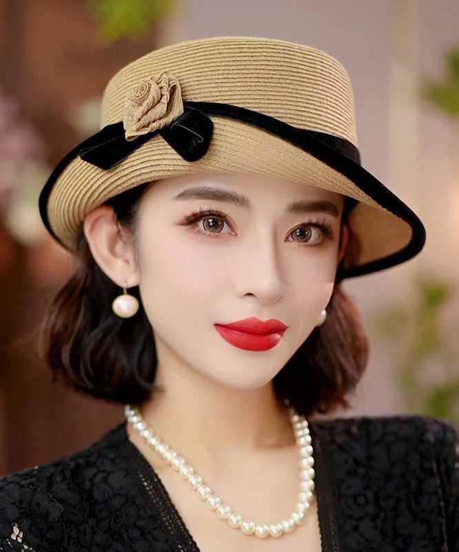 Sun Black Stylish Elegant Hat Versatile Floral Floppy