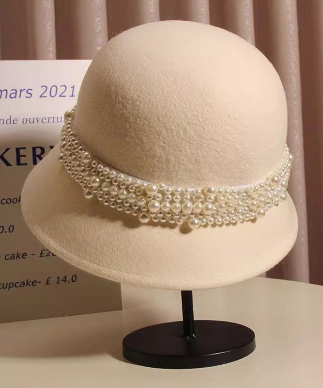 Bead Black Handmade Bucket Hat Stylish Nail Woolen