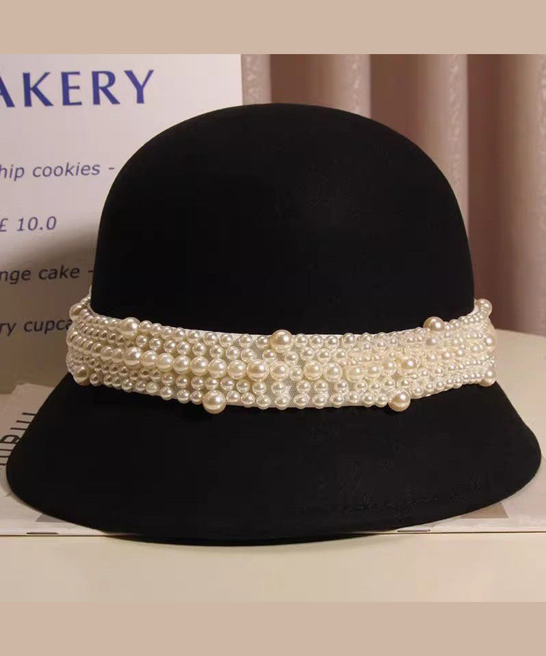 Bead Hat Bucket Nail Handmade Woolen Stylish Black