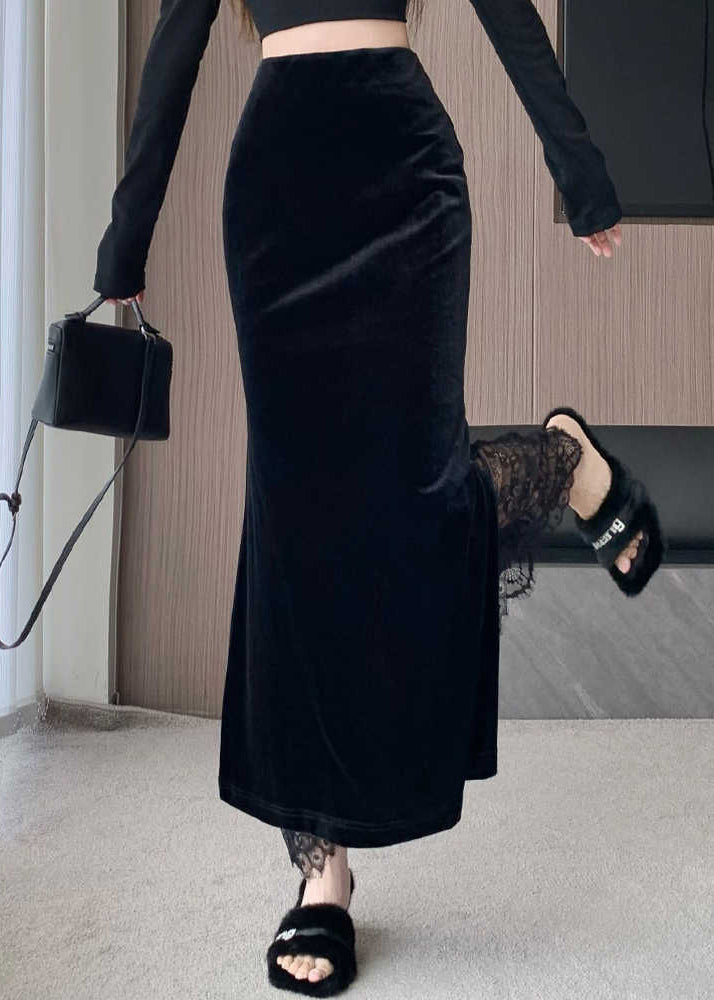 Patchwork Skirts Spring Silk Black Lace Velvet Stylish