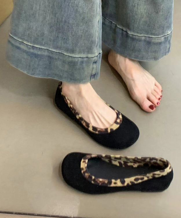 Stylish Black Leopard Women Splicing Flat Feet Shoes WT036