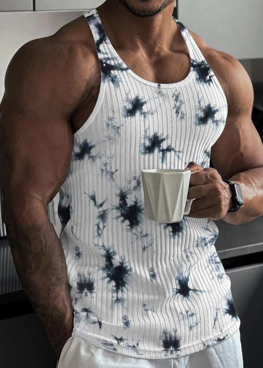 Tank Summer Black Stylish Neck Cotton Tie Men's O Dye