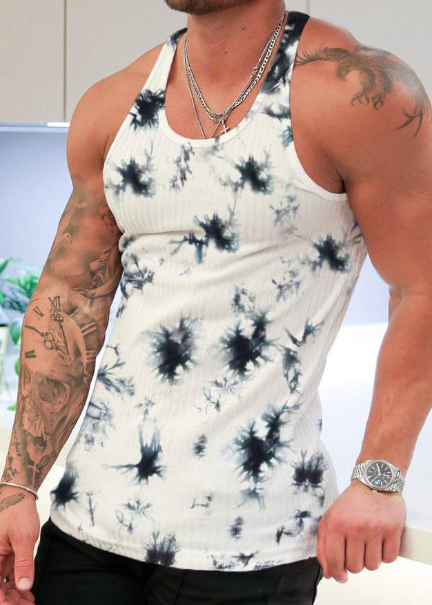 Tank Summer Black Stylish Neck Cotton Tie Men's O Dye