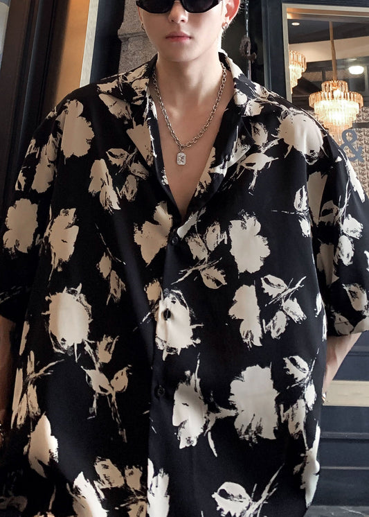 Peter Collar Black Stylish Button Print Men Shirts Pan Cotton