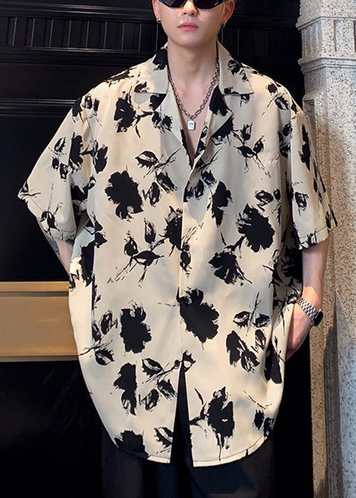 Peter Collar Black Stylish Button Print Men Shirts Pan Cotton