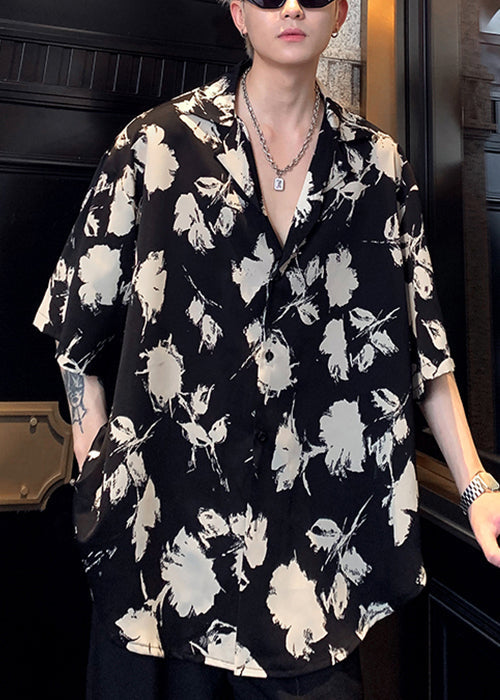 Peter Collar Black Stylish Button Print Men Shirts Pan Cotton