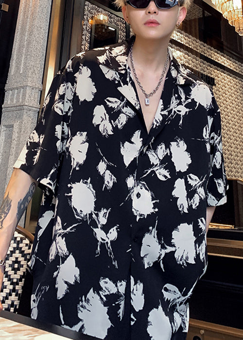 Peter Collar Black Stylish Button Print Men Shirts Pan Cotton