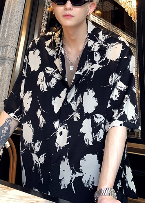 Peter Collar Black Stylish Button Print Men Shirts Pan Cotton