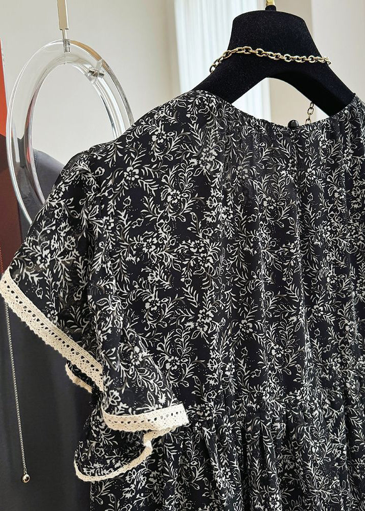 Print Stylish Chiffon Sleeve Tanks Butterfly Black