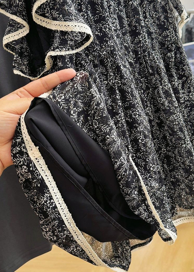 Print Stylish Chiffon Sleeve Tanks Butterfly Black