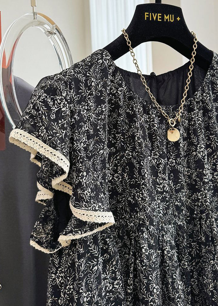 Print Stylish Chiffon Sleeve Tanks Butterfly Black