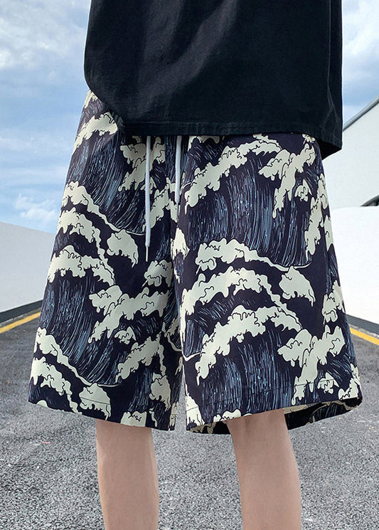 Waist Elastic Men Print Ice Stylish Silk Black Shorts Summer