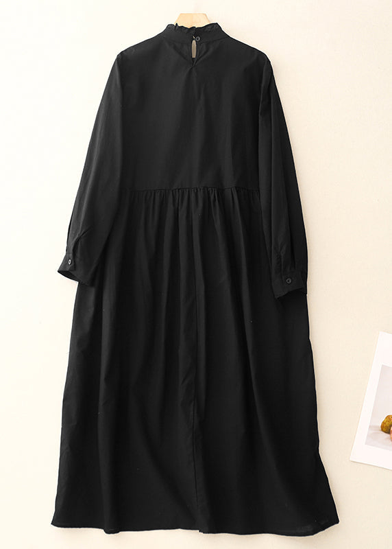 Black Long Dress Stylish Ruffled Spring Cotton