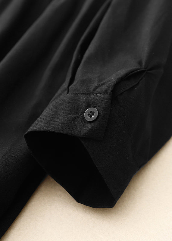 Black Long Dress Stylish Ruffled Spring Cotton