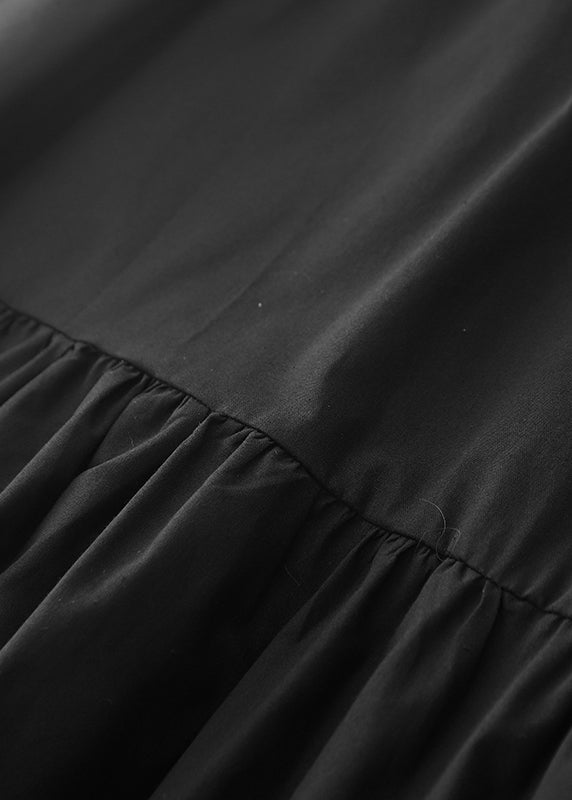 Black Long Dress Stylish Ruffled Spring Cotton
