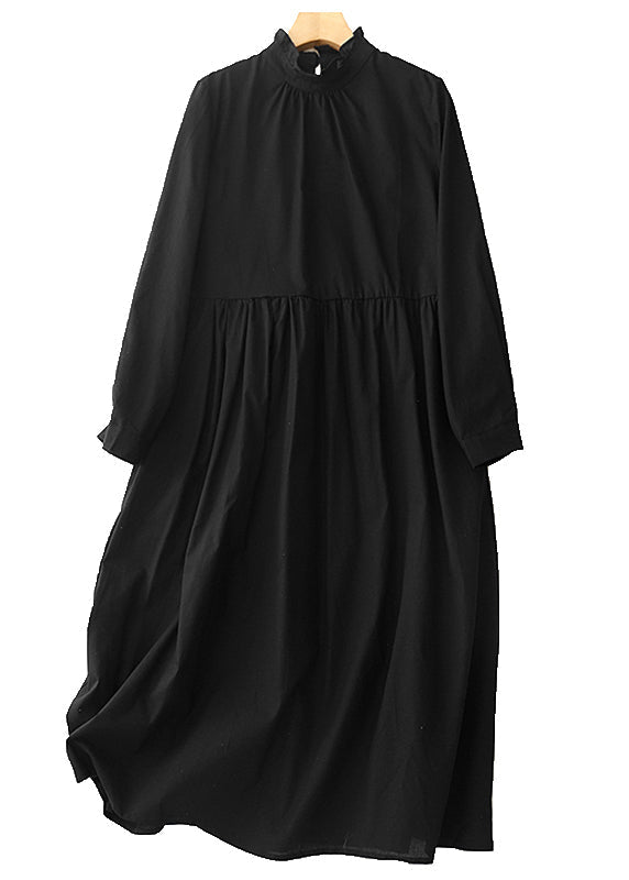Black Long Dress Stylish Ruffled Spring Cotton