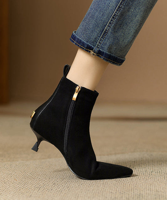 Stylish Black Splicing Suede Kitten Ankle Boots WT026