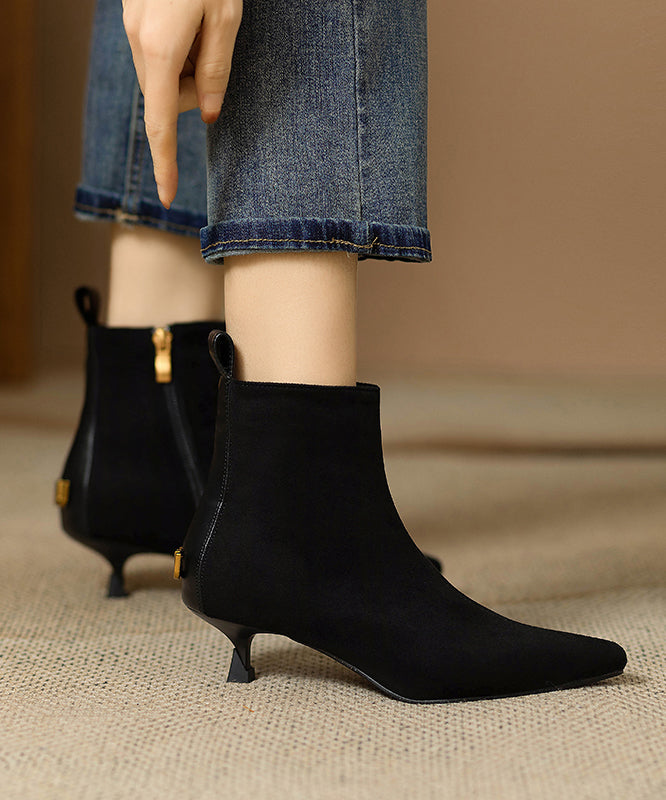 Stylish Black Splicing Suede Kitten Ankle Boots WT026