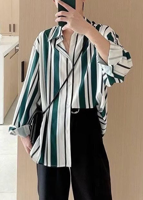 Shirts Striped Cotton Men Button Stylish Spring Black